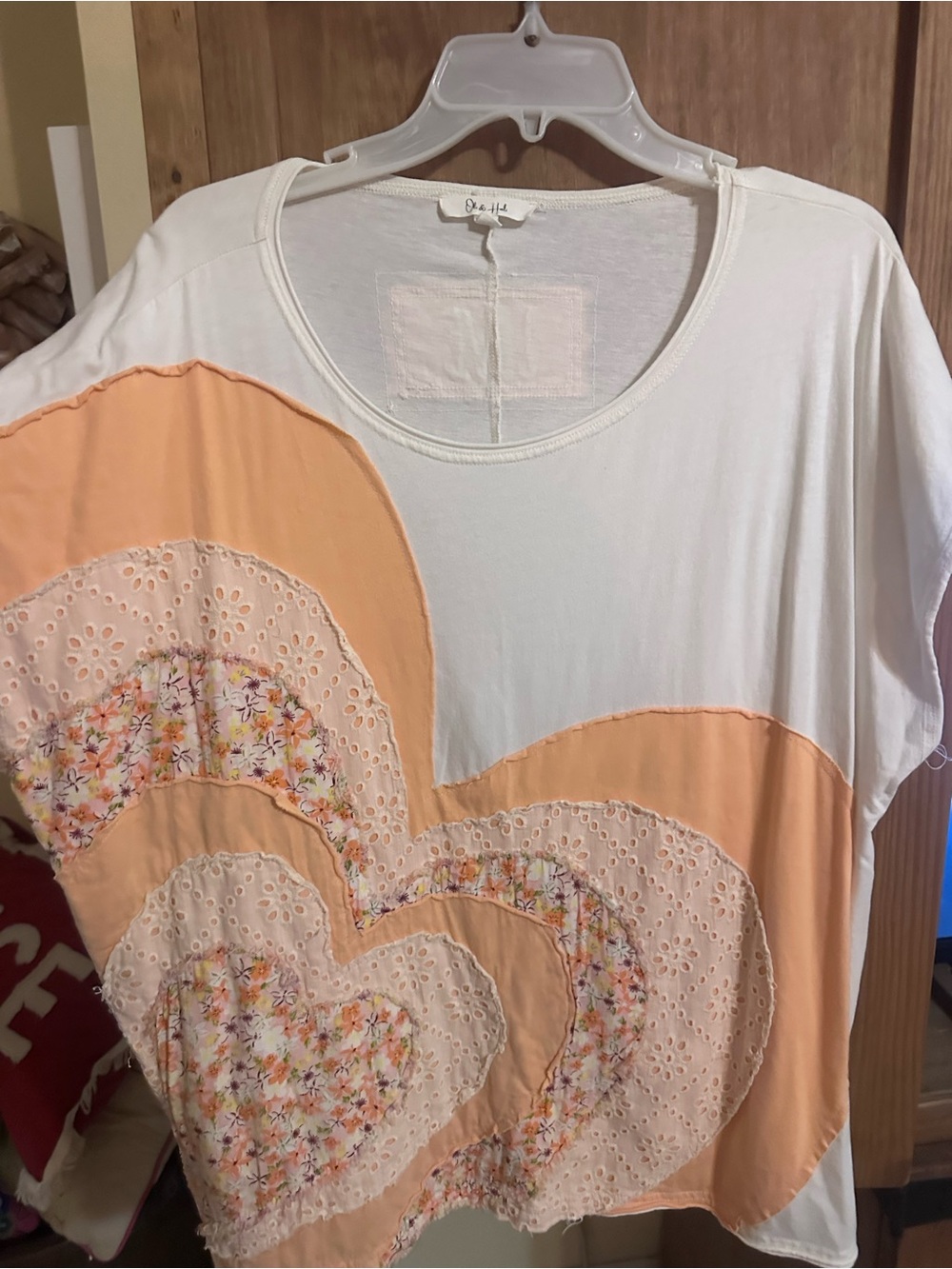 Oli & Hali Peach and White Patchwork Heart Short Sleeve Tee